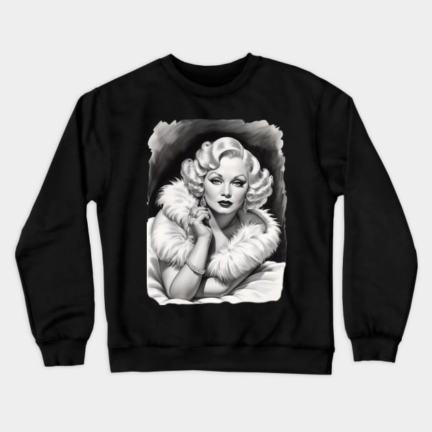 Mae West Black and White Portrait Crewneck Sweatshirt by Absinthe Society 